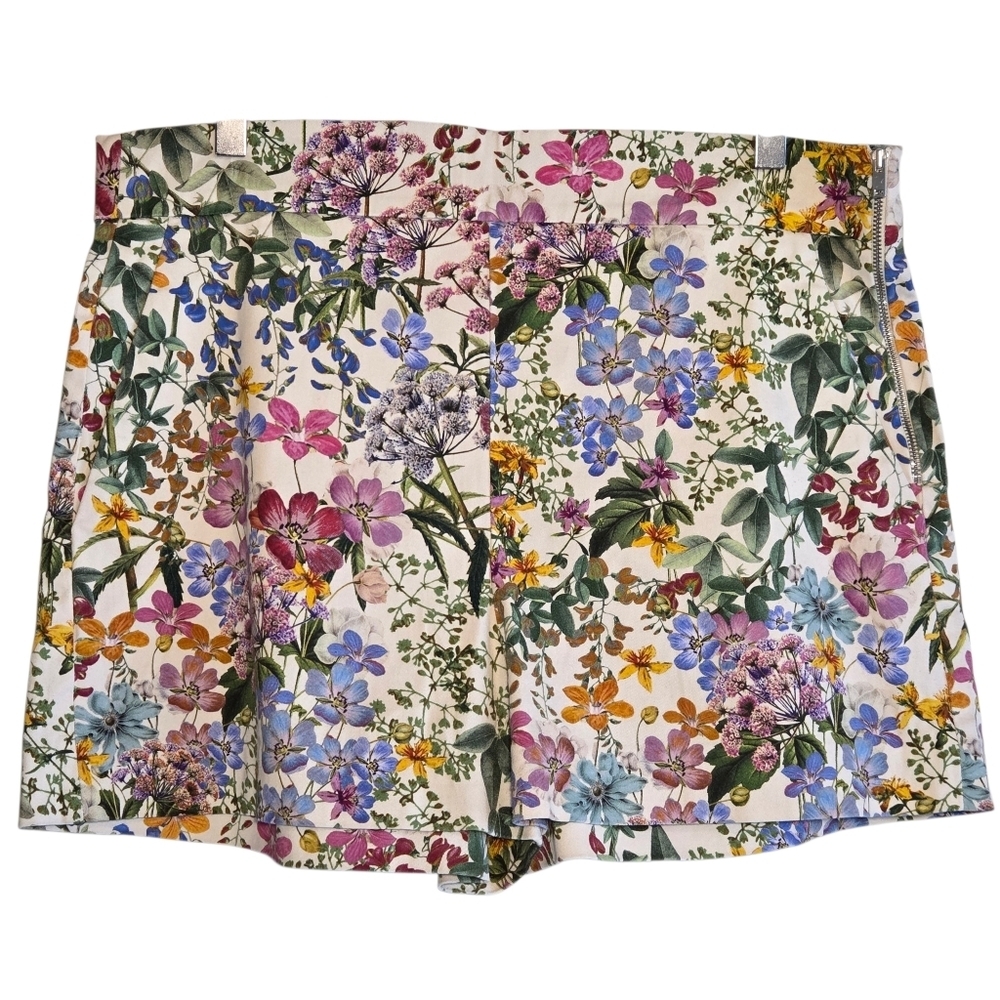 Zara High Rise Floral Print Shorts Tropical Summer Vacation Beachy Resort Sz XL